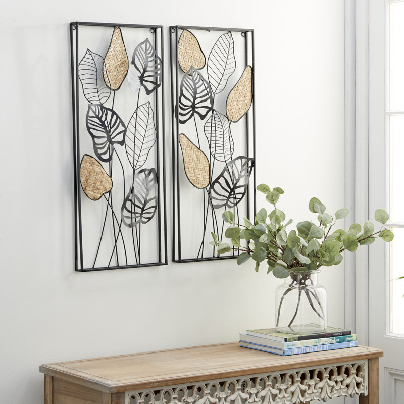 Bay Isle Home 2 Piece Metal Leaf with Reed Accents Wall Décor Set | Wayfair